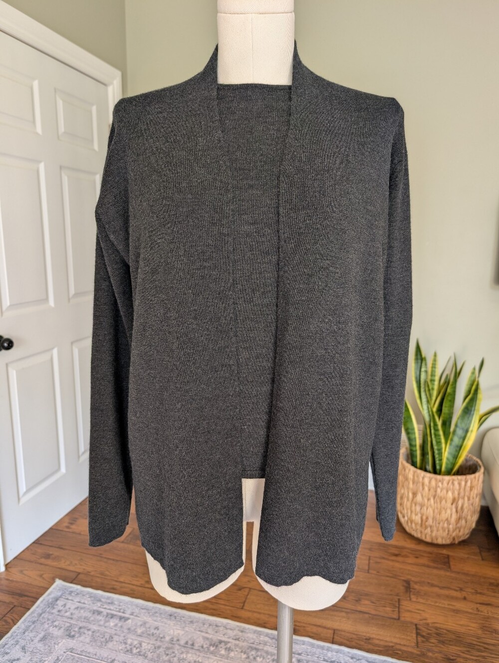 Eileen Fisher Women's 2 Piece Merino Wool Cardigan Office Minimalist Gray L